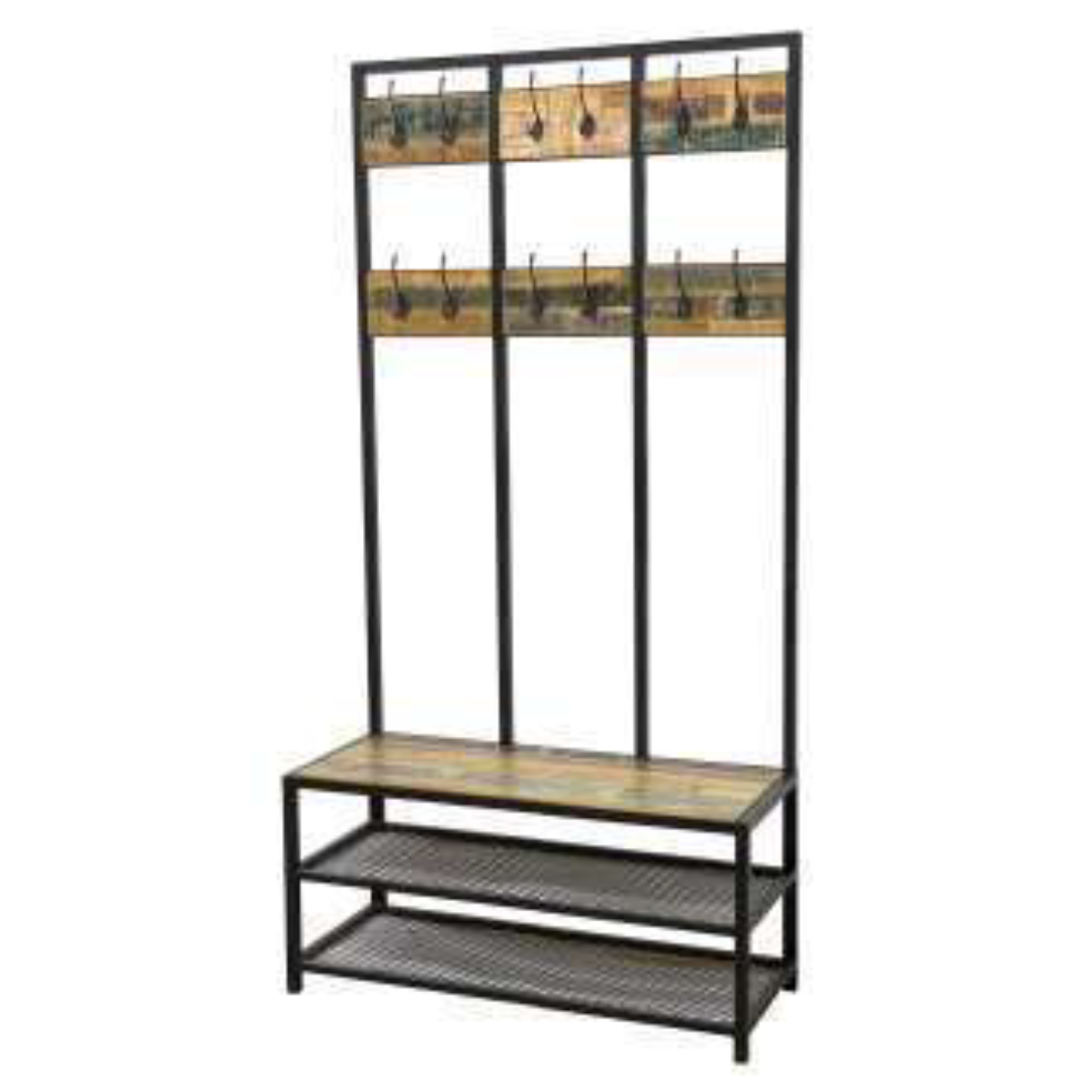 MD7278 MD7278ชั้นแขวนเสื้อพร้อมม้านั่งและชั้นวางรองเท้าไม้รีไซเคิลโครงเหล็ก รุ่น MD7278Liverpool Collection